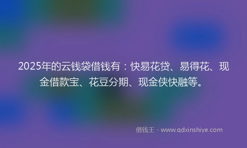 2025年的云钱袋借钱有：快易花贷、易得花、现金借款宝、花豆分期、现金侠快融等。