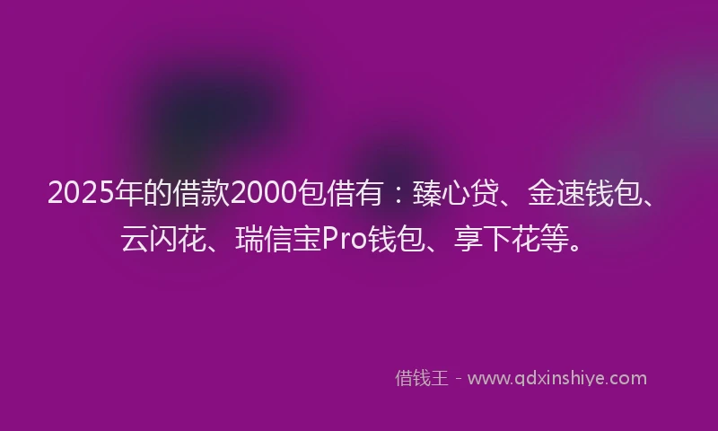 2025年的借款2000包借有：臻心贷、金速钱包、云闪花、瑞信宝Pro钱包、享下花等。