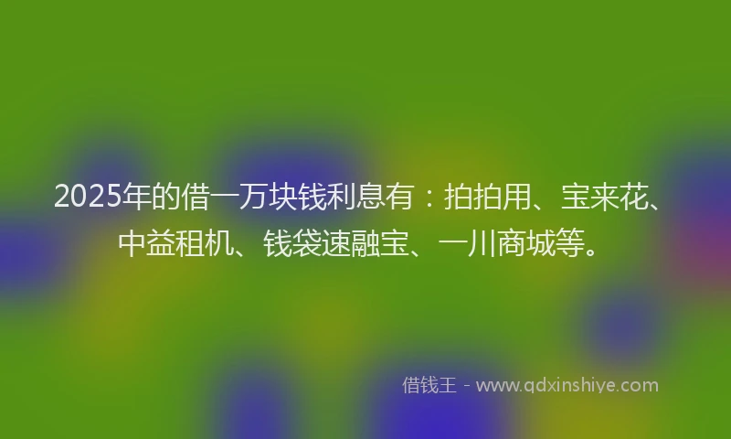 2025年的借一万块钱利息有：拍拍用、宝来花、中益租机、钱袋速融宝、一川商城等。
