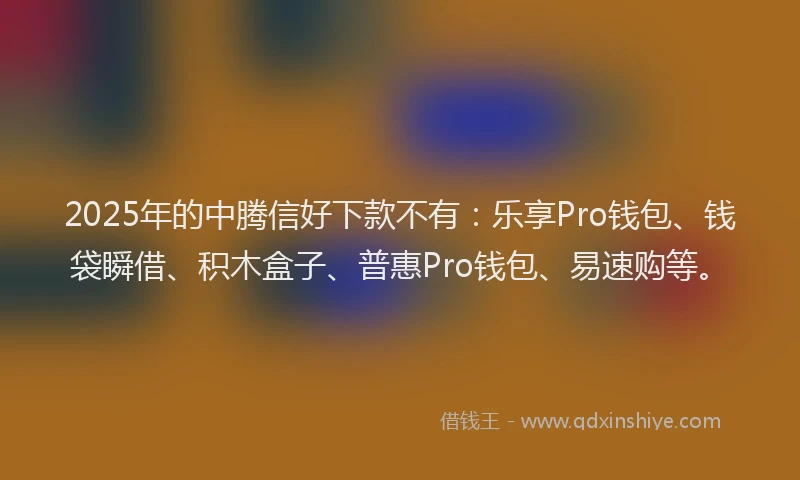 2025年的中腾信好下款不有:乐享Pro钱包、钱袋瞬借、积木盒子、普惠Pro钱包、易速购等。