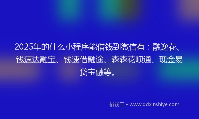 2025年的什么小程序能借钱到微信有：融逸花、钱速达融宝、钱速借融途、森森花呗通、现金易贷宝融等。