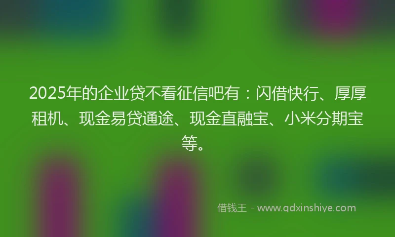 2025年的企业贷不看征信吧有：闪借快行、厚厚租机、现金易贷通途、现金直融宝、小米分期宝等。