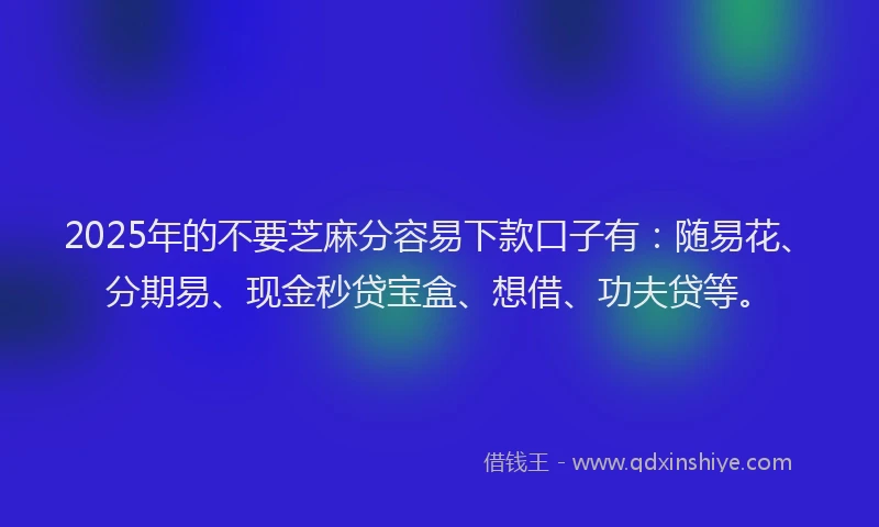 2025年的不要芝麻分容易下款口子有：随易花、分期易、现金秒贷宝盒、想借、功夫贷等。