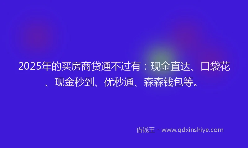 2025年的买房商贷通不过有：现金直达、口袋花、现金秒到、优秒通、森森钱包等。