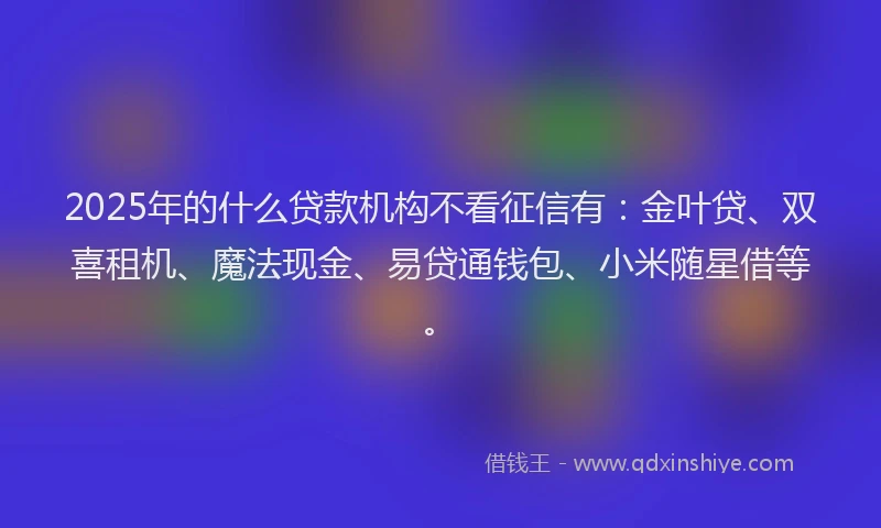 2025年的什么贷款机构不看征信有：金叶贷、双喜租机、魔法现金、易贷通钱包、小米随星借等。