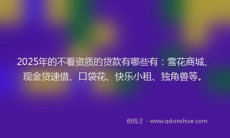 2025年的不看资质的贷款有哪些有：雪花商城、现金贷速借、口袋花、快乐小租、独角兽等。