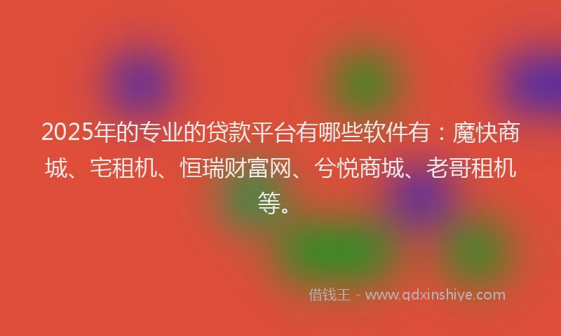 2025年的专业的贷款平台有哪些软件有：魔快商城、宅租机、恒瑞财富网、兮悦商城、老哥租机等。