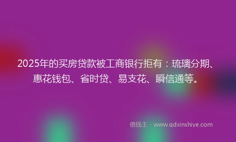 2025年的买房贷款被工商银行拒有：琉璃分期、惠花钱包、省时贷、易支花、瞬信通等。