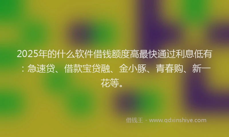 2025年的什么软件借钱额度高最快通过利息低有：急速贷、借款宝贷融、金小豚、青春购、新一花等。