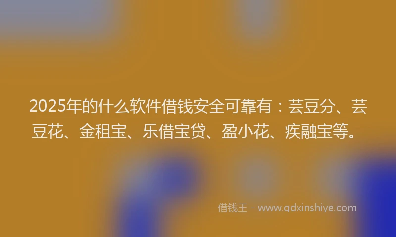 2025年的什么软件借钱安全可靠有：芸豆分、芸豆花、金租宝、乐借宝贷、盈小花、疾融宝等。