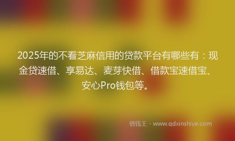 2025年的不看芝麻信用的贷款平台有哪些有：现金贷速借、享易达、麦芽快借、借款宝速借宝、安心Pro钱包等。