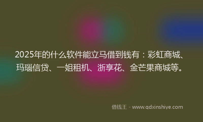 2025年的什么软件能立马借到钱有：彩虹商城、玛瑙信贷、一姐租机、浙享花、金芒果商城等。