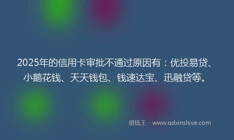 2025年的信用卡审批不通过原因有：优投易贷、小鹅花钱、天天钱包、钱速达宝、迅融贷等。