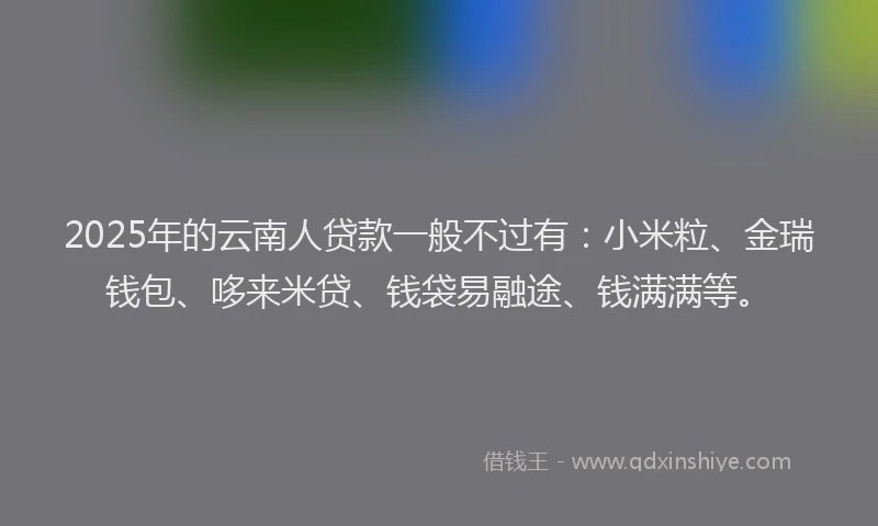 2025年的云南人贷款一般不过有：小米粒、金瑞钱包、哆来米贷、钱袋易融途、钱满满等。