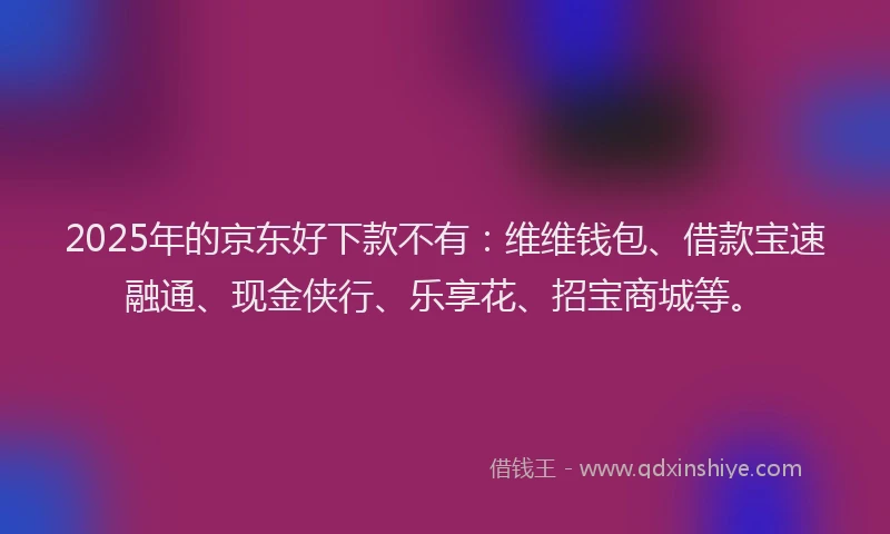 2025年的京东好下款不有：维维钱包、借款宝速融通、现金侠行、乐享花、招宝商城等。