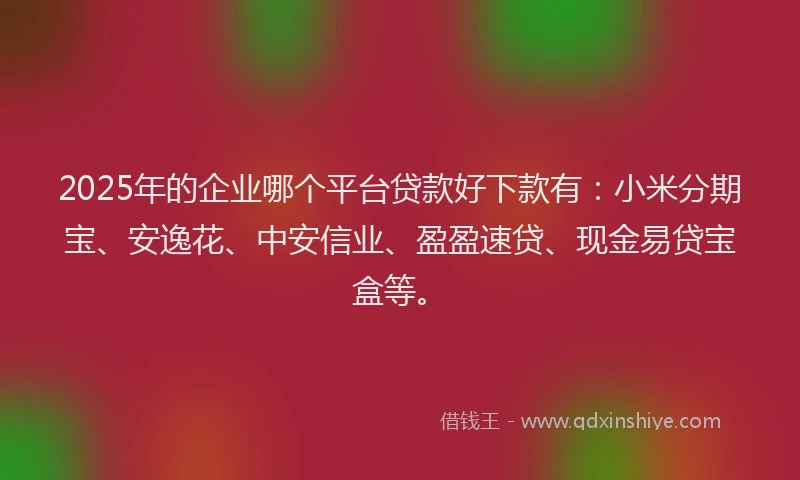 2025年的企业哪个平台贷款好下款有：小米分期宝、安逸花、中安信业、盈盈速贷、现金易贷宝盒等。