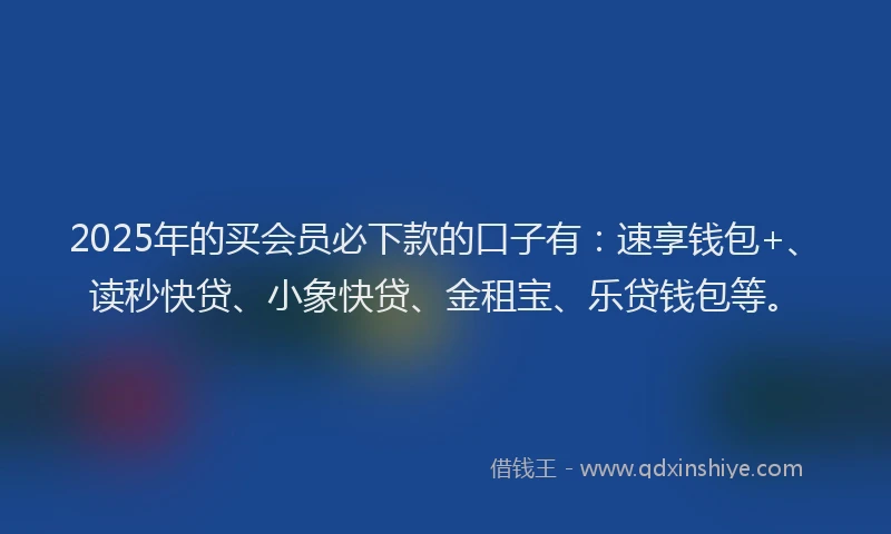 2025年的买会员必下款的口子有：速享钱包+、读秒快贷、小象快贷、金租宝、乐贷钱包等。