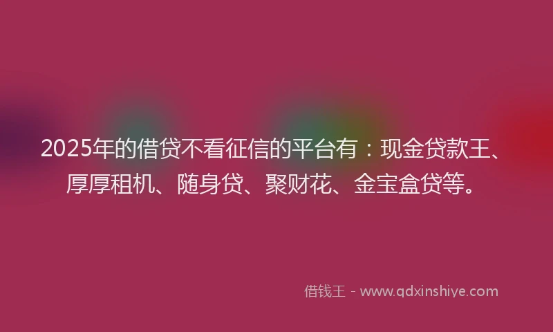 2025年的借贷不看征信的平台有：现金贷款王、厚厚租机、随身贷、聚财花、金宝盒贷等。