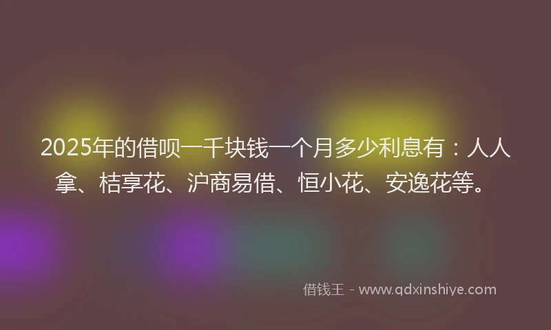 2025年的借呗一千块钱一个月多少利息有：人人拿、桔享花、沪商易借、恒小花、安逸花等。
