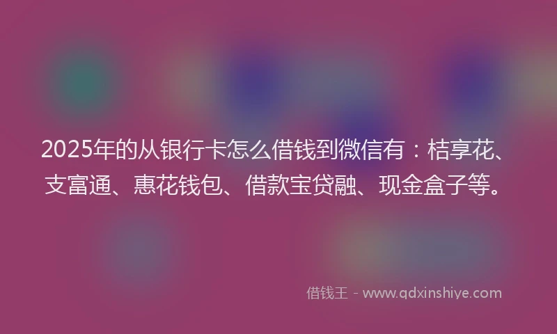 2025年的从银行卡怎么借钱到微信有：桔享花、支富通、惠花钱包、借款宝贷融、现金盒子等。