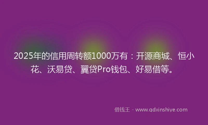 2025年的信用周转额1000万有：开源商城、恒小花、沃易贷、翼贷Pro钱包、好易借等。