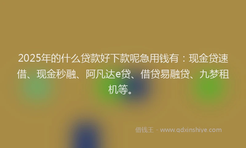 2025年的什么贷款好下款呢急用钱有：现金贷速借、现金秒融、阿凡达e贷、借贷易融贷、九梦租机等。
