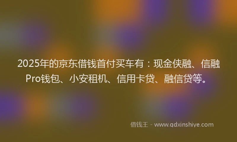 2025年的京东借钱首付买车有：现金侠融、信融Pro钱包、小安租机、信用卡贷、融信贷等。