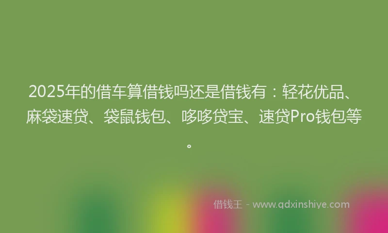 2025年的借车算借钱吗还是借钱有：轻花优品、麻袋速贷、袋鼠钱包、哆哆贷宝、速贷Pro钱包等。