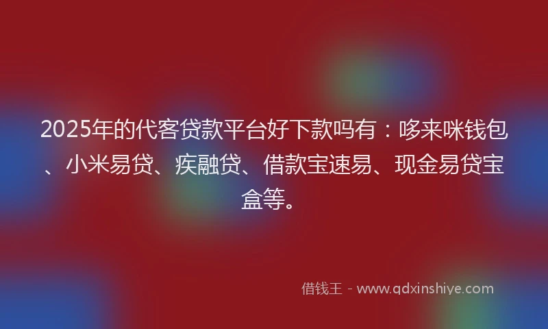 2025年的代客贷款平台好下款吗有：哆来咪钱包、小米易贷、疾融贷、借款宝速易、现金易贷宝盒等。