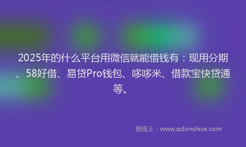 2025年的什么平台用微信就能借钱有：现用分期、58好借、易贷Pro钱包、哆哆米、借款宝快贷通等。