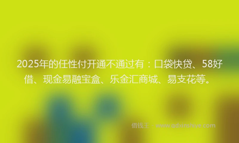 2025年的任性付开通不通过有：口袋快贷、58好借、现金易融宝盒、乐金汇商城、易支花等。