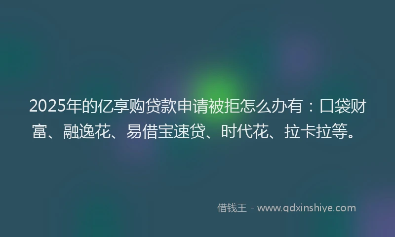 2025年的亿享购贷款申请被拒怎么办有：口袋财富、融逸花、易借宝速贷、时代花、拉卡拉等。