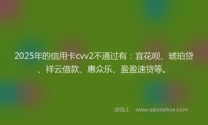2025年的信用卡cvv2不通过有：宜花呗、琥珀贷、祥云借款、惠众乐、盈盈速贷等。