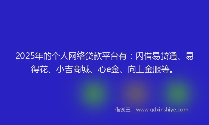 2025年的个人网络贷款平台有：闪借易贷通、易得花、小吉商城、心e金、向上金服等。