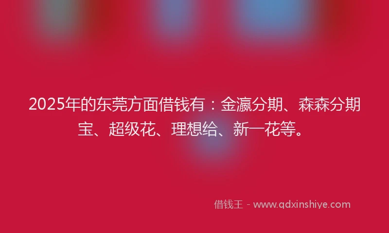 2025年的东莞方面借钱有：金瀛分期、森森分期宝、超级花、理想给、新一花等。