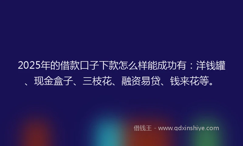 2025年的借款口子下款怎么样能成功有：洋钱罐、现金盒子、三枝花、融资易贷、钱来花等。