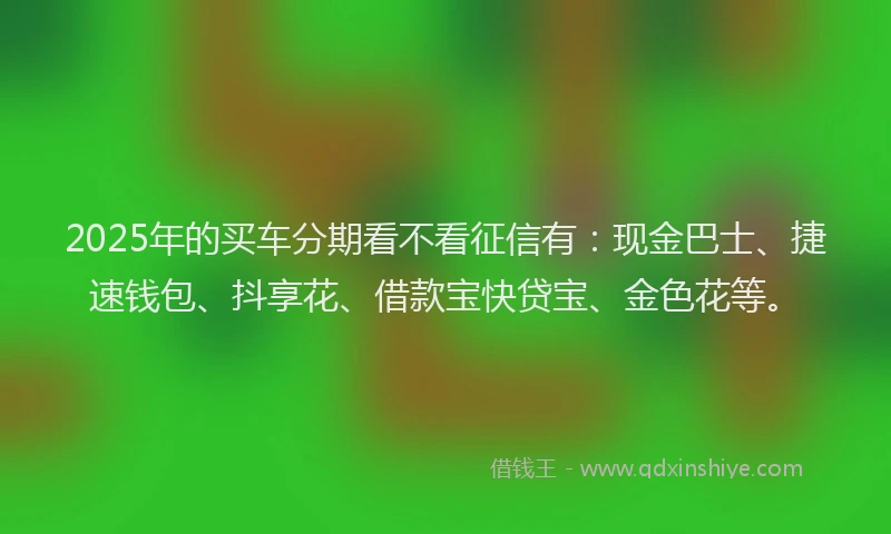 2025年的买车分期看不看征信有：现金巴士、捷速钱包、抖享花、借款宝快贷宝、金色花等。