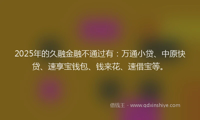 2025年的久融金融不通过有：万通小贷、中原快贷、速享宝钱包、钱来花、速借宝等。