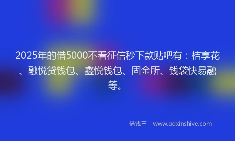 2025年的借5000不看征信秒下款贴吧有：桔享花、融悦贷钱包、鑫悦钱包、固金所、钱袋快易融等。