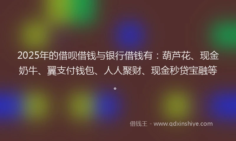 2025年的借呗借钱与银行借钱有：葫芦花、现金奶牛、翼支付钱包、人人聚财、现金秒贷宝融等。