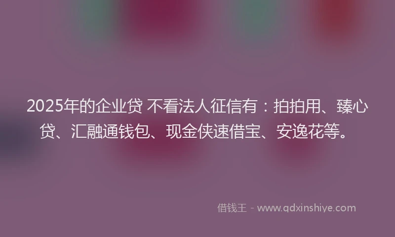 2025年的企业贷 不看法人征信有：拍拍用、臻心贷、汇融通钱包、现金侠速借宝、安逸花等。
