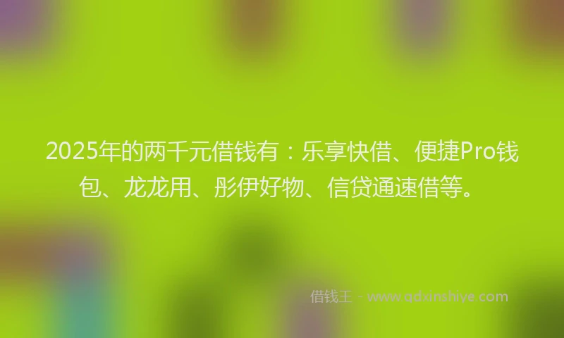 2025年的两千元借钱有：乐享快借、便捷Pro钱包、龙龙用、彤伊好物、信贷通速借等。