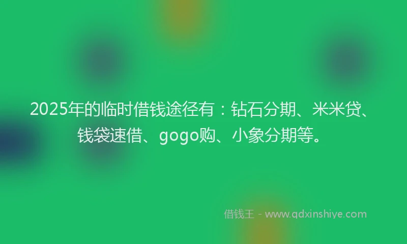 2025年的临时借钱途径有：钻石分期、米米贷、钱袋速借、gogo购、小象分期等。