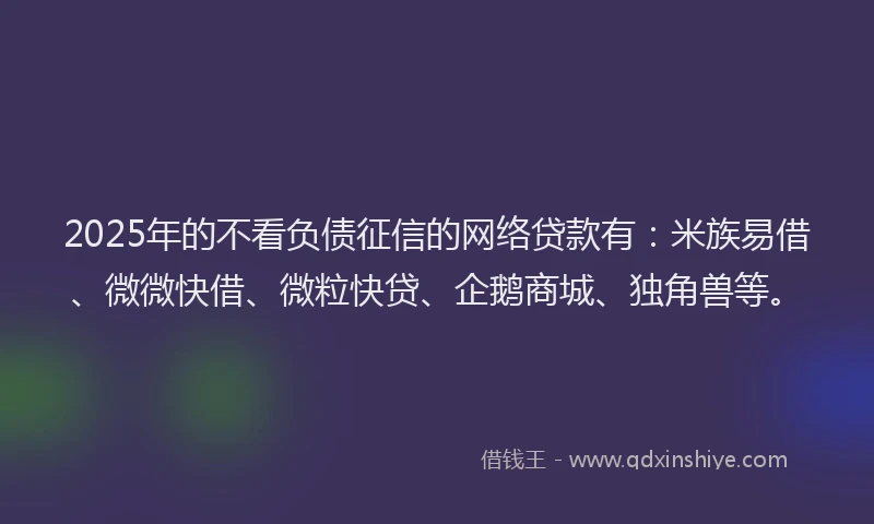 2025年的不看负债征信的网络贷款有：米族易借、微微快借、微粒快贷、企鹅商城、独角兽等。