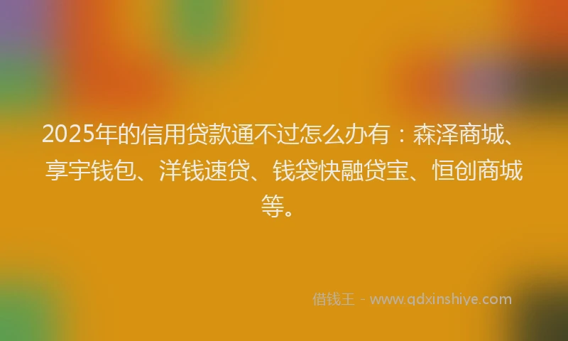 2025年的信用贷款通不过怎么办有：森泽商城、享宇钱包、洋钱速贷、钱袋快融贷宝、恒创商城等。