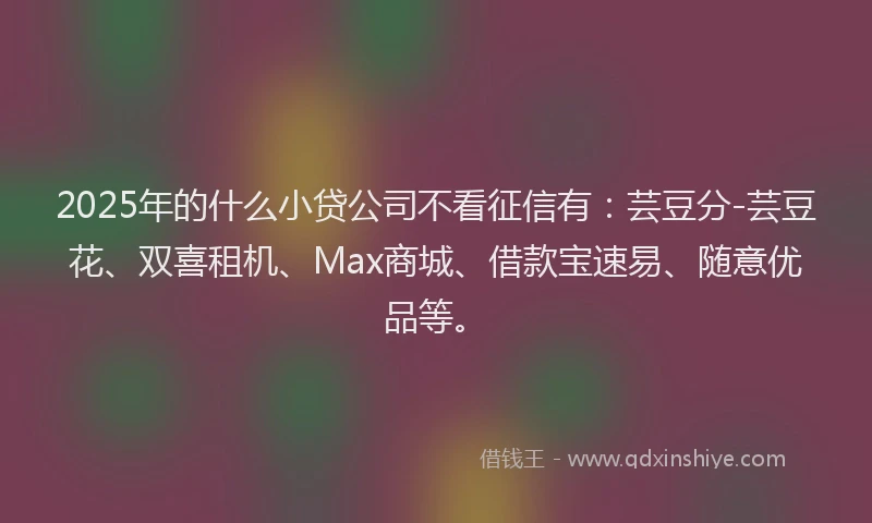 2025年的什么小贷公司不看征信有：芸豆分-芸豆花、双喜租机、Max商城、借款宝速易、随意优品等。