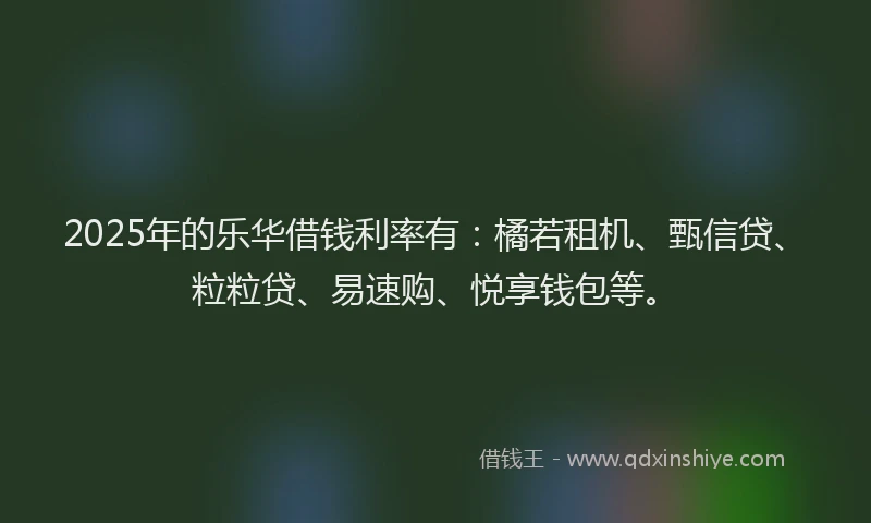 2025年的乐华借钱利率有：橘若租机、甄信贷、粒粒贷、易速购、悦享钱包等。