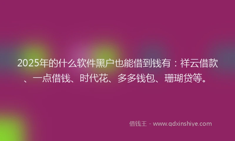 2025年的什么软件黑户也能借到钱有：祥云借款、一点借钱、时代花、多多钱包、珊瑚贷等。