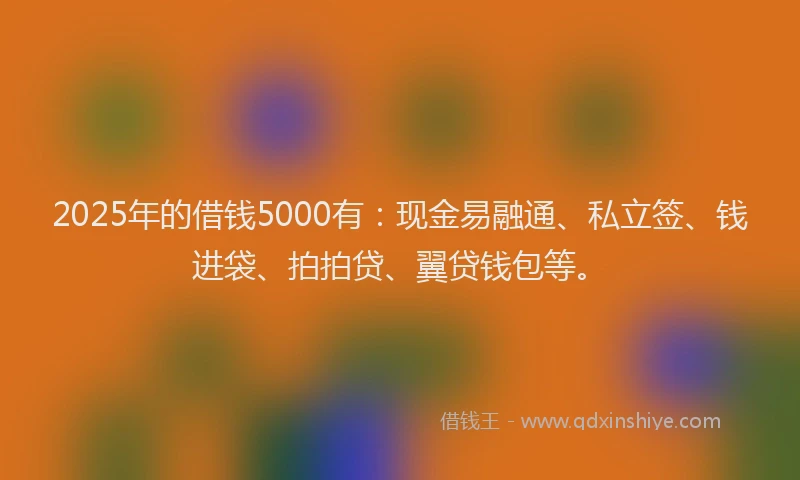 2025年的借钱5000有：现金易融通、私立签、钱进袋、拍拍贷、翼贷钱包等。