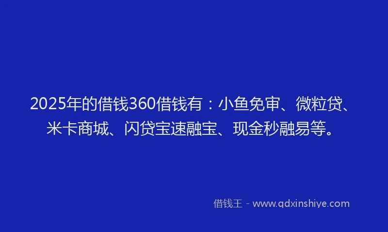 2025年的借钱360借钱有：小鱼免审、微粒贷、米卡商城、闪贷宝速融宝、现金秒融易等。